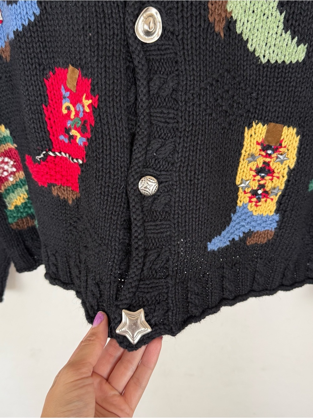Susan Bristol Vintage 1995 Cowboy Boot Fringe Cardigan - Picture 2 of 8